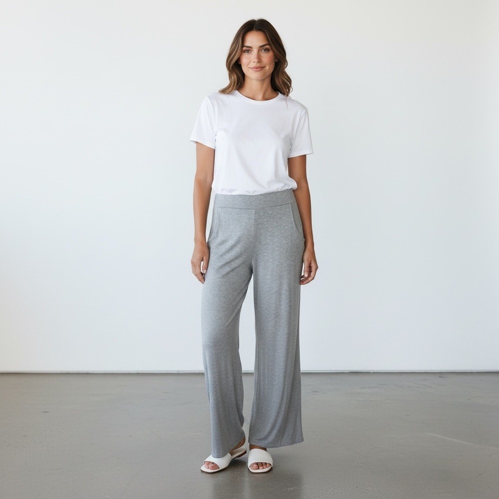 7th Ray Light Gray Wide-Leg With Side Slits Boho Pants
